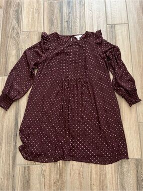 Lauren Conrad Long-Sleeve Burgundy Polka Dot Dress NWT
